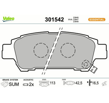 Sada brzdových destiček, kotoučová brzda VALEO 301542