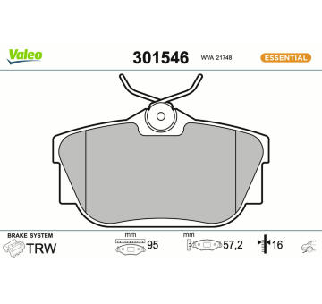 Sada brzdových destiček, kotoučová brzda VALEO 301546