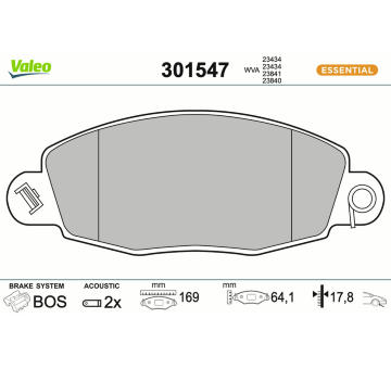 Sada brzdových destiček, kotoučová brzda VALEO 301547