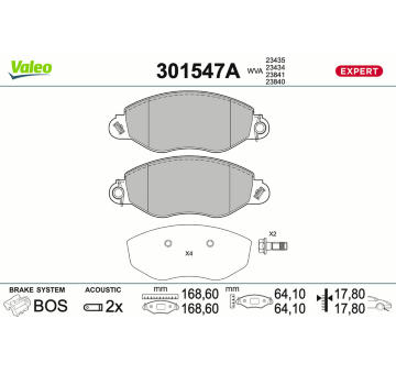 Sada brzdových destiček, kotoučová brzda VALEO 301547A