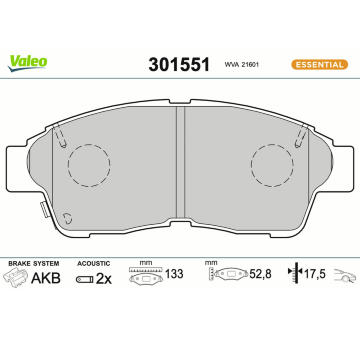 Sada brzdových platničiek kotúčovej brzdy VALEO 301551