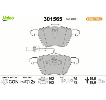 Sada brzdových destiček, kotoučová brzda VALEO 301565