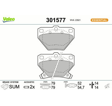 Sada brzdových destiček, kotoučová brzda VALEO 301577