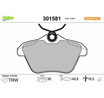 Sada brzdových destiček, kotoučová brzda VALEO 301581