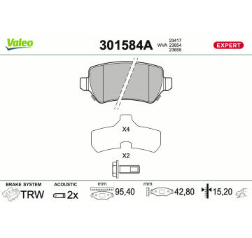 Sada brzdových destiček, kotoučová brzda VALEO 301584A