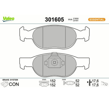 Sada brzdových destiček, kotoučová brzda VALEO 301605