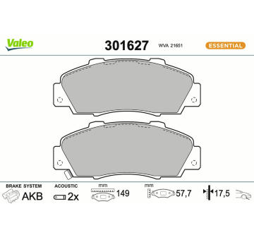 Sada brzdových destiček, kotoučová brzda VALEO 301627