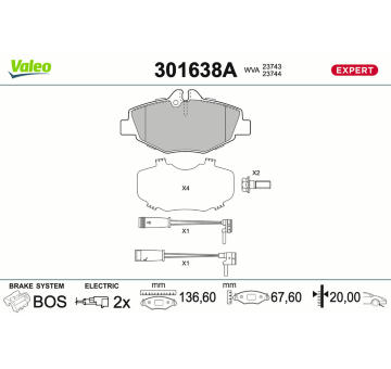 Sada brzdových destiček, kotoučová brzda VALEO 301638A