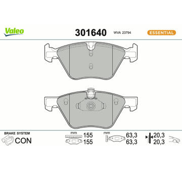 Sada brzdových destiček, kotoučová brzda VALEO 301640