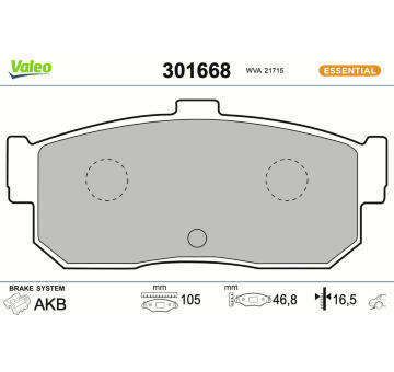 Sada brzdových destiček, kotoučová brzda VALEO 301668