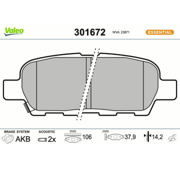 Sada brzdových destiček, kotoučová brzda VALEO 301672