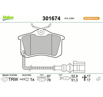 Sada brzdových platničiek kotúčovej brzdy VALEO 301674