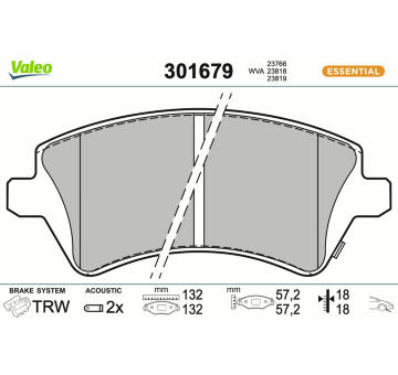 Sada brzdových platničiek kotúčovej brzdy VALEO 301679