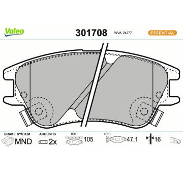 Sada brzdových destiček, kotoučová brzda VALEO 301708