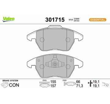Sada brzdových destiček, kotoučová brzda VALEO 301715