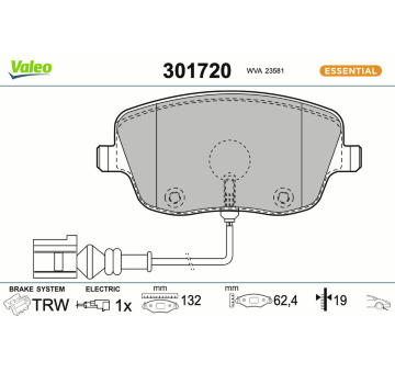 Sada brzdových destiček, kotoučová brzda VALEO 301720