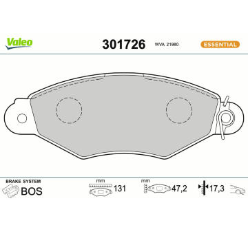 Sada brzdových destiček, kotoučová brzda VALEO 301726