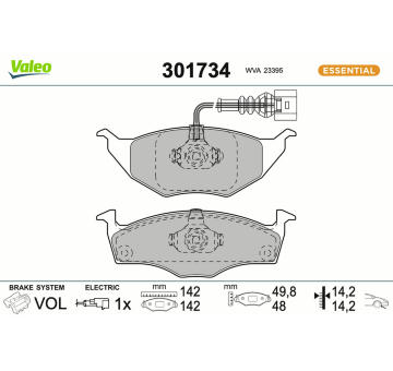 Sada brzdových destiček, kotoučová brzda VALEO 301734