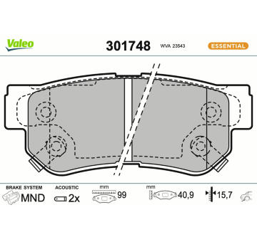 Sada brzdových destiček, kotoučová brzda VALEO 301748