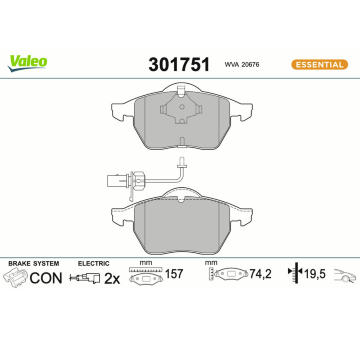 Sada brzdových destiček, kotoučová brzda VALEO 301751