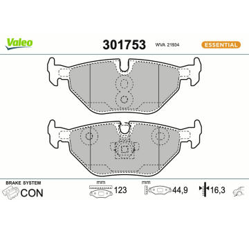 Sada brzdových destiček, kotoučová brzda VALEO 301753