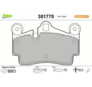 Sada brzdových destiček, kotoučová brzda VALEO 301770