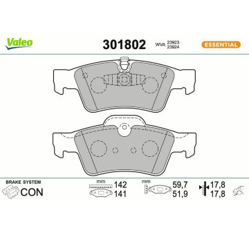 Sada brzdových destiček, kotoučová brzda VALEO 301802