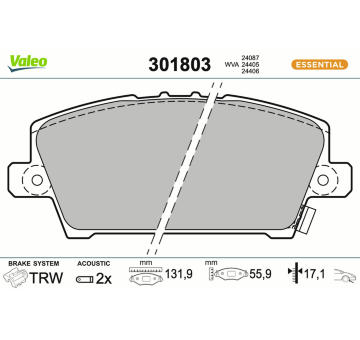 Sada brzdových destiček, kotoučová brzda VALEO 301803