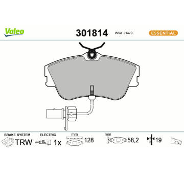 Sada brzdových destiček, kotoučová brzda VALEO 301814