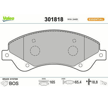 Sada brzdových destiček, kotoučová brzda VALEO 301818