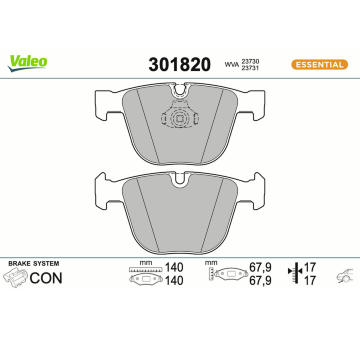 Sada brzdových destiček, kotoučová brzda VALEO 301820
