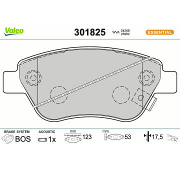 Sada brzdových destiček, kotoučová brzda VALEO 301825