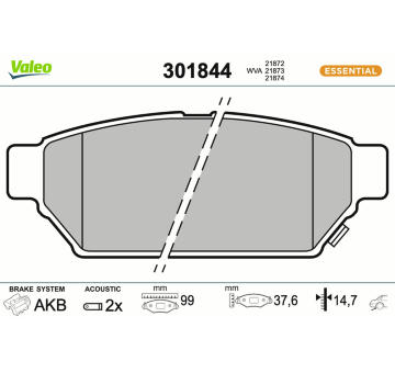 Sada brzdových destiček, kotoučová brzda VALEO 301844