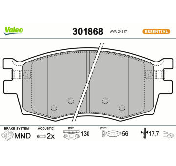 Sada brzdových destiček, kotoučová brzda VALEO 301868