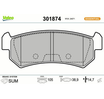 Sada brzdových destiček, kotoučová brzda VALEO 301874