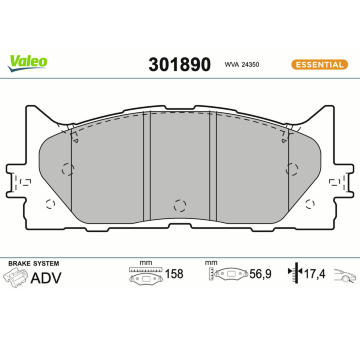 Sada brzdových destiček, kotoučová brzda VALEO 301890