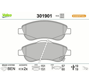 Sada brzdových destiček, kotoučová brzda VALEO 301901