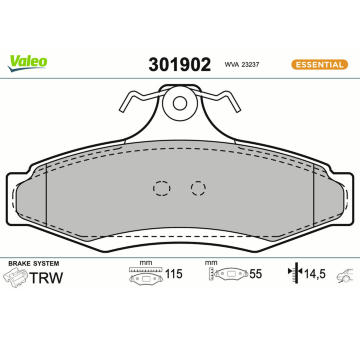 Sada brzdových destiček, kotoučová brzda VALEO 301902