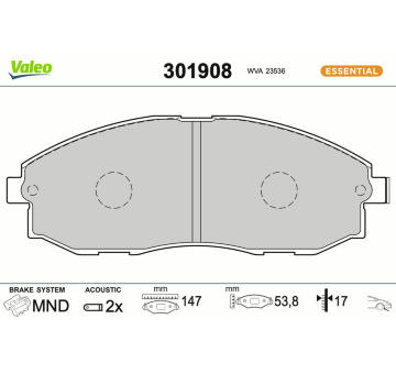 Sada brzdových platničiek kotúčovej brzdy VALEO 301908