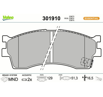 Sada brzdových destiček, kotoučová brzda VALEO 301910