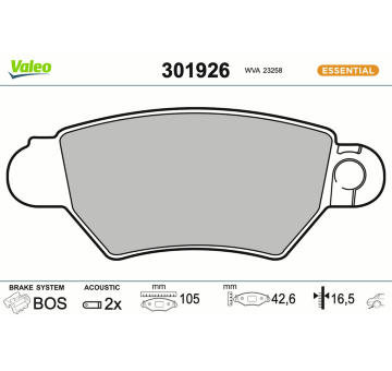 Sada brzdových destiček, kotoučová brzda VALEO 301926