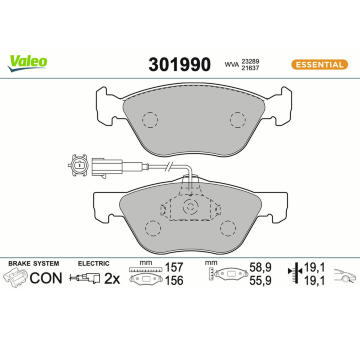 Sada brzdových destiček, kotoučová brzda VALEO 301990