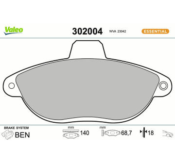 Sada brzdových destiček, kotoučová brzda VALEO 302004