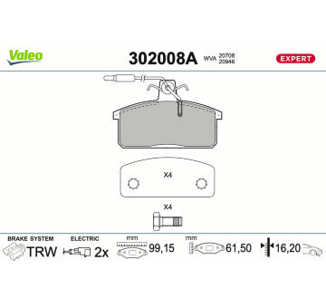 Sada brzdových destiček, kotoučová brzda VALEO 302008A