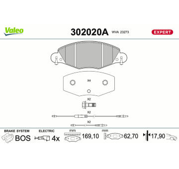 Sada brzdových destiček, kotoučová brzda VALEO 302020A