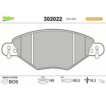 Sada brzdových destiček, kotoučová brzda VALEO 302022