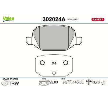 Sada brzdových destiček, kotoučová brzda VALEO 302024A