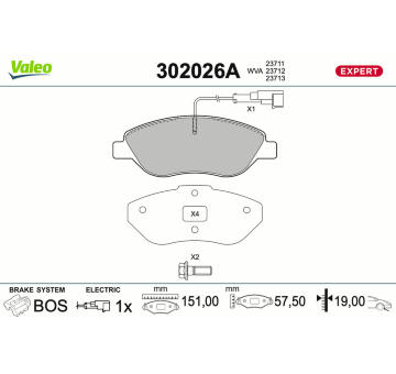 Sada brzdových destiček, kotoučová brzda VALEO 302026A