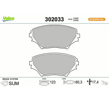 Sada brzdových destiček, kotoučová brzda VALEO 302033