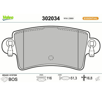 Sada brzdových destiček, kotoučová brzda VALEO 302034